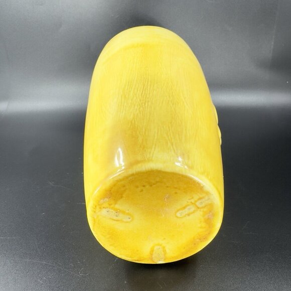 Antique Tall Yellow Pottery Vase Embossed Flower USA Hand Made Vase Vessel VTG - Picture 10 of 16